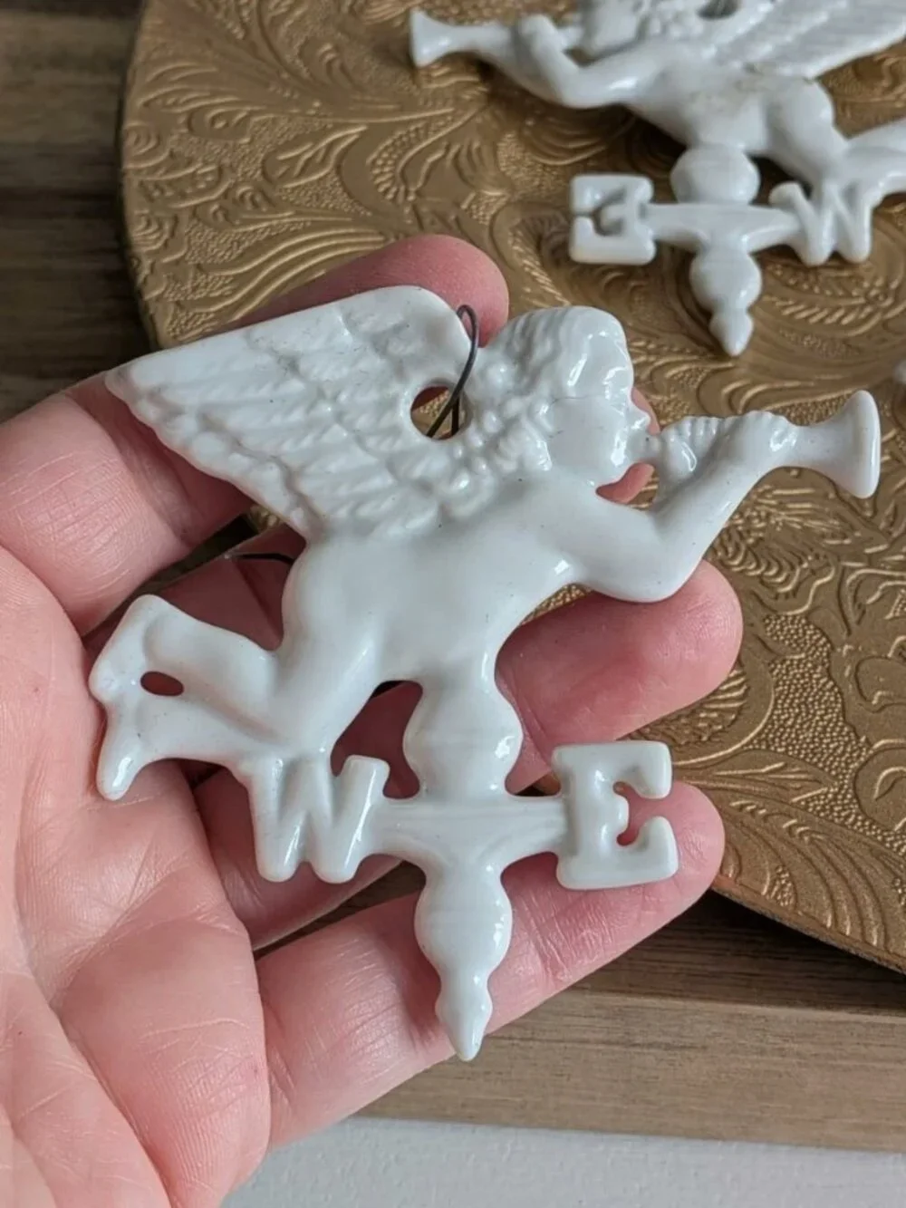 9 Vintage White Bisque Porcelain Cherub Angels Christmas/Wedding Ornaments